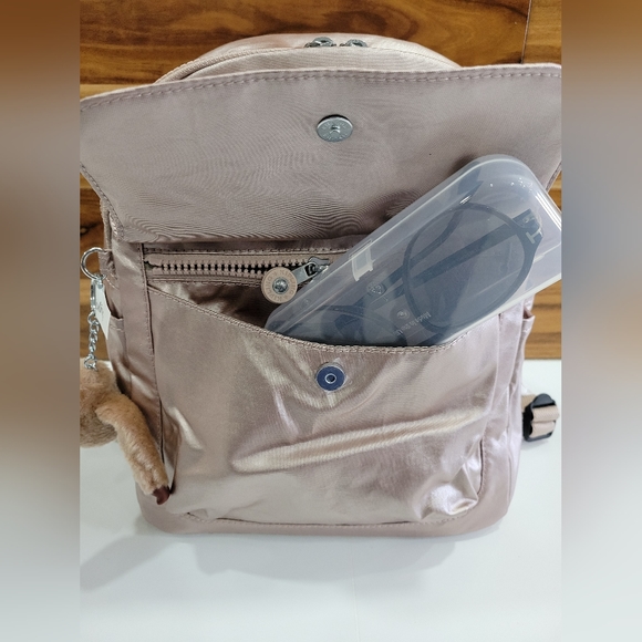 KIPLING BACKPACK METALLIC GOLD ROSE Matta Up Bag Medium NEW - Picture 9 of 15